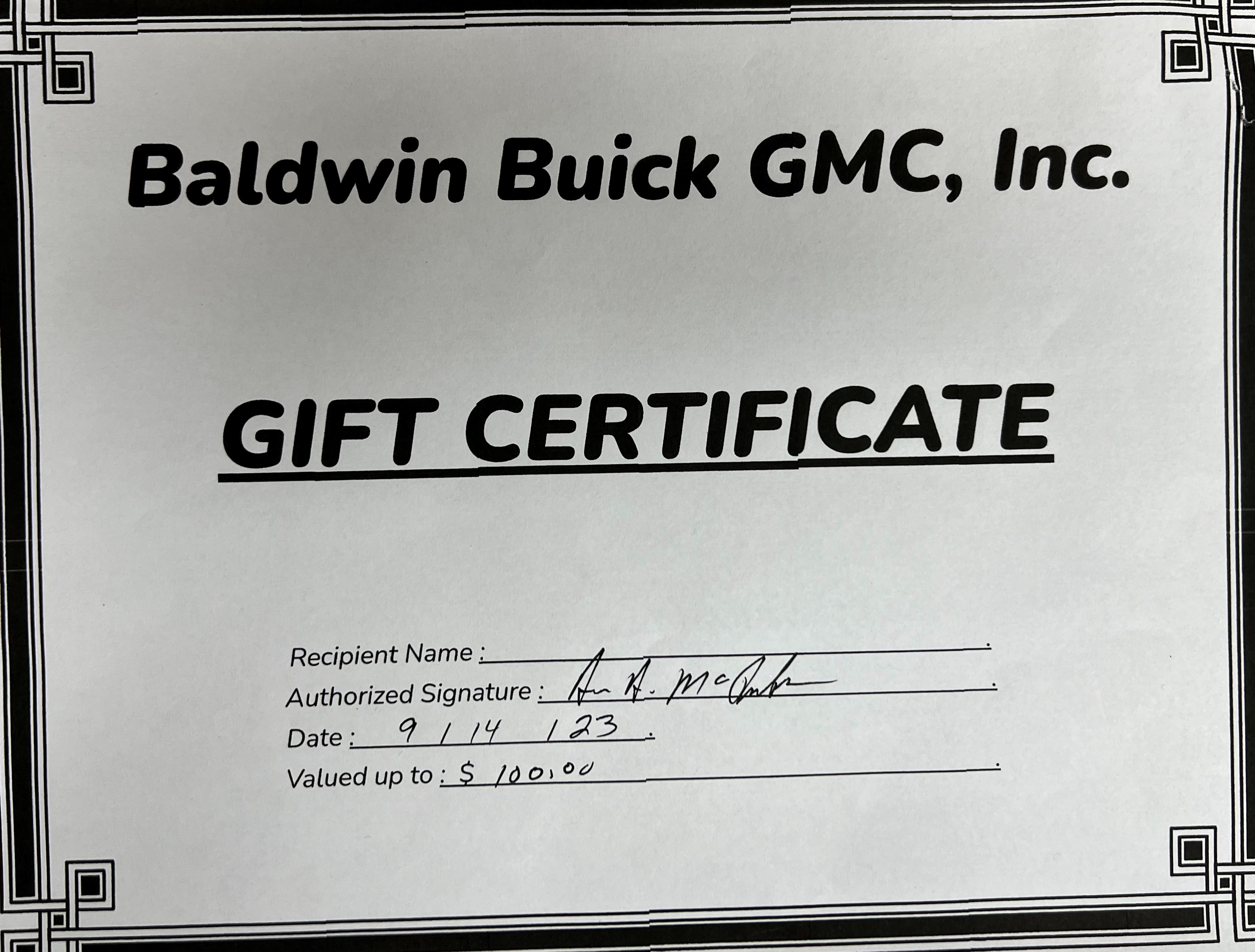 $100 Gift Certificate toward services
