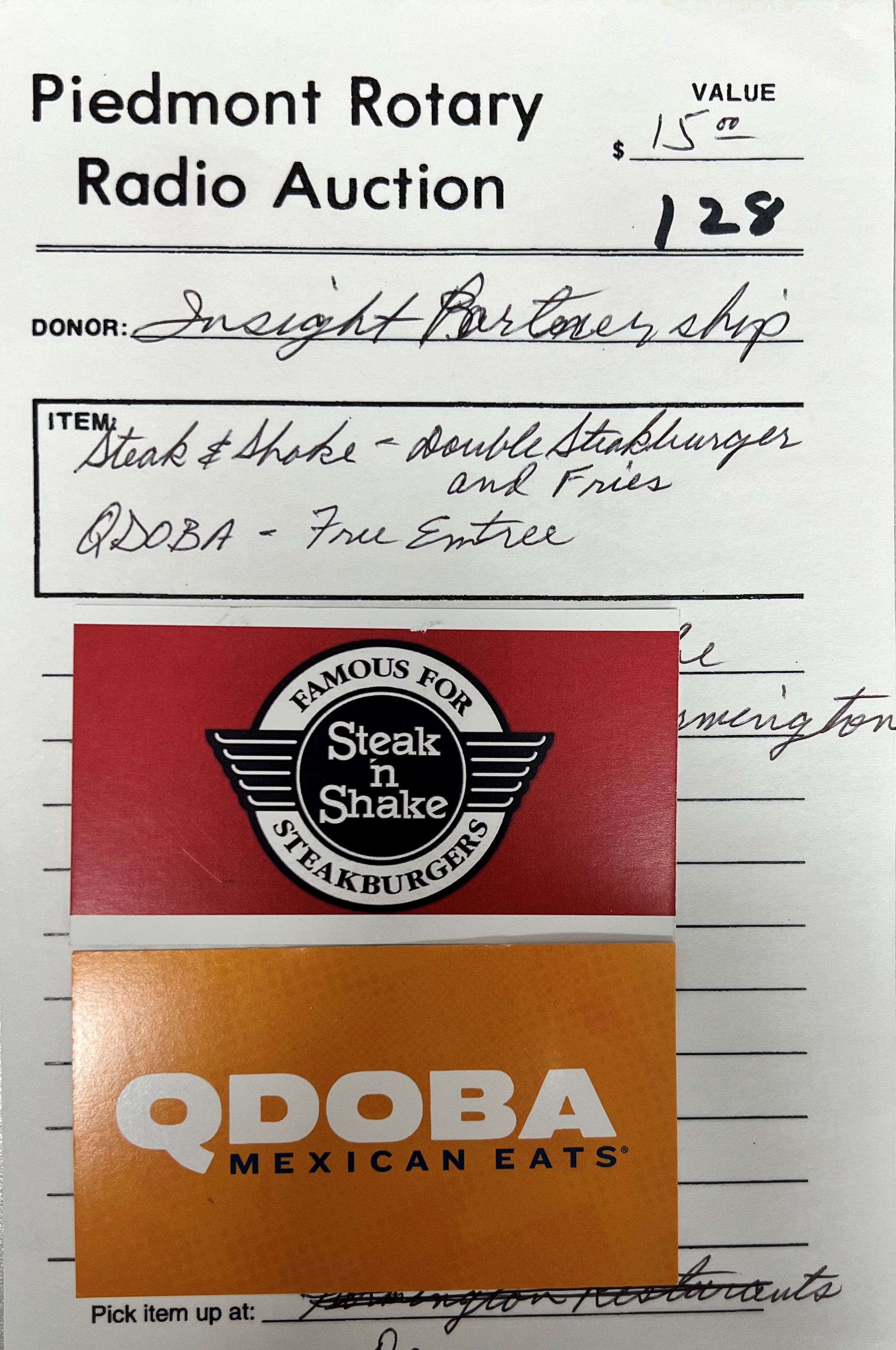 Steak & Shake/Qdoba Gift Certificates